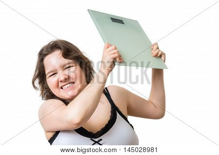 Angry Overweight Woman Is Frustrated From Her Weight. She Is Thr