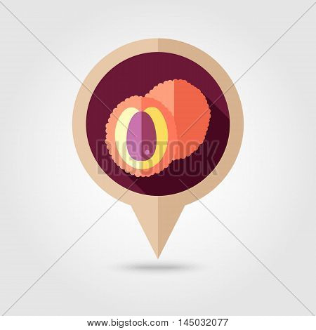 Lychee flat vector pin map icon. Map pointer. Map markers. Tropical fruit. Vector illustration eps 10