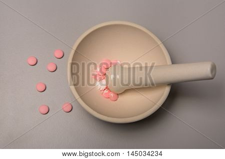 Medical Mortar And Pink Pills