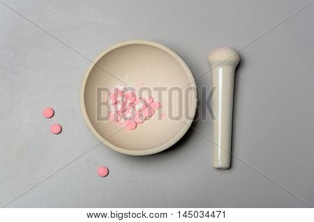 Medical Mortar And Pink Pills
