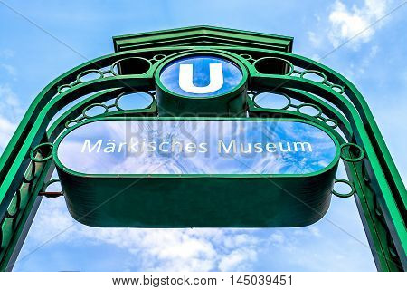 Berlin, germany, august 2016: signboard of the Markisches museum in summer