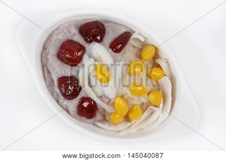 Sweet mashed taro with ginkgo,food for Chinese celebration,on white background