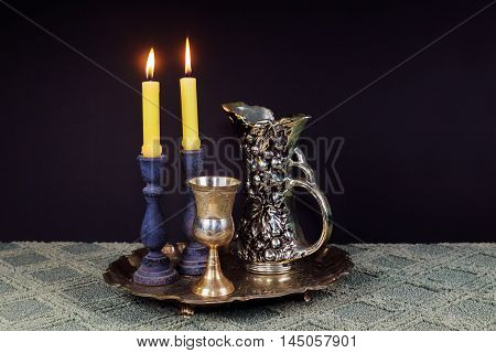 Shabbat Shalom Hebrew With Kiddush Candles