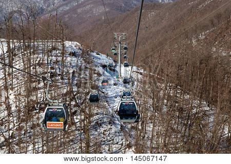 Sochi, Russia - February 10, 2016: Ski lift in Rosa Khutor Alpine Resort