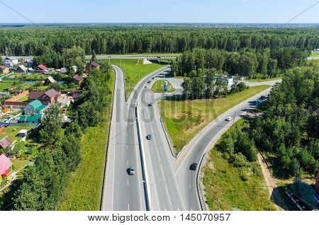 Tyumen, Russia - August 3, 2016: Bird eye view onto outcome of roads near Verkhniy Bor