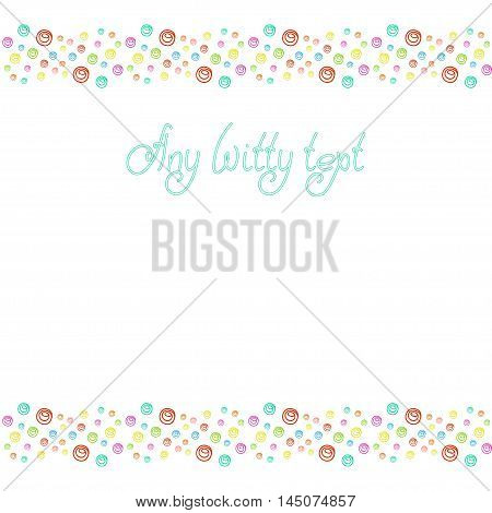 Cute funny background pattern border frame with many repeating colored different sized bubbles isolated on the white fond. With space for invitations or different events greeting cards text. Vector illustration eps 10