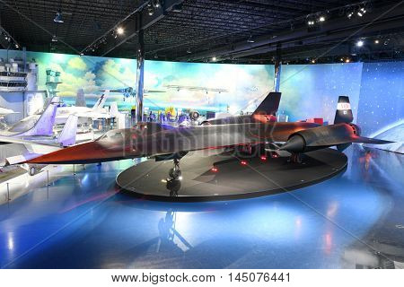 Kalamazoo, MI, USA - June 23, 2016: Lockhhed SR-71B Blackbird on display at the Air Zoo Museum in Kalamazoo, Michigan