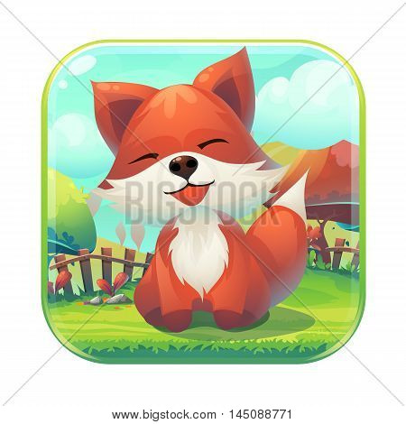 Feed the fox GUI match 3 icon - cartoon stylized vector illustration