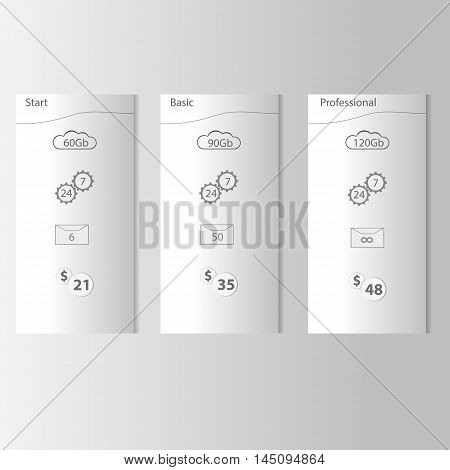 Three banners for cloud resource in shades of gray.