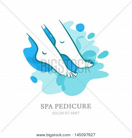 Womens Feet On Water Splash Background. Vector Logo, Label, Emblem Design Elements.