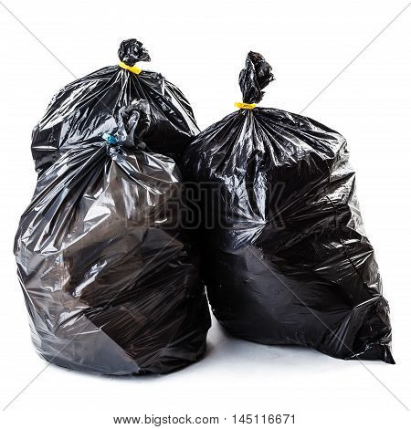 Black Garbage Bags On White