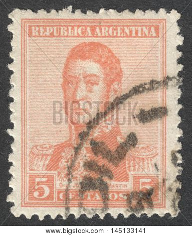 MOSCOW RUSSIA - CIRCA AUGUST 2016: a stamp printed in ARGENTINA shows a portrait of General San Martin the series 