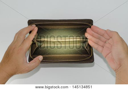 Brown man purse empty isolated on white background