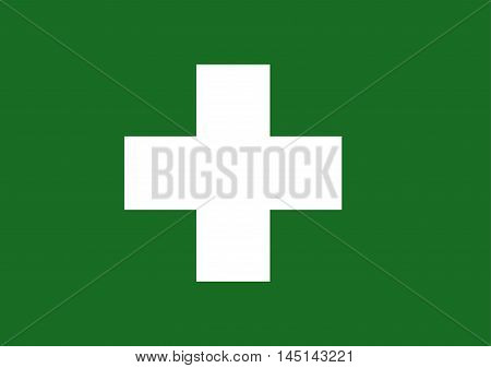 Vector of Japanese cultural flag of industrial health white cross on green background. Vector illustration flag design.