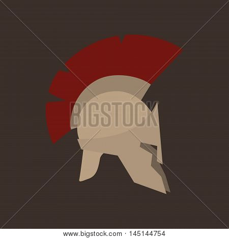Antiques Roman or Greek Helmet Isolated, Helmet with a Dark Red Crest of Feathers or Horsehair with Slits for the Eyes and Mouth, Vector Illustration