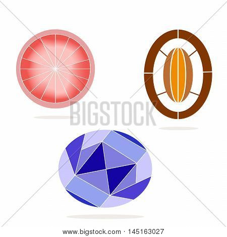 Vector illustration of logo for the theme of the precious stone.Isolated drawing consists of a shiny mineral ruby emerald sapphire,diamond on a white background.