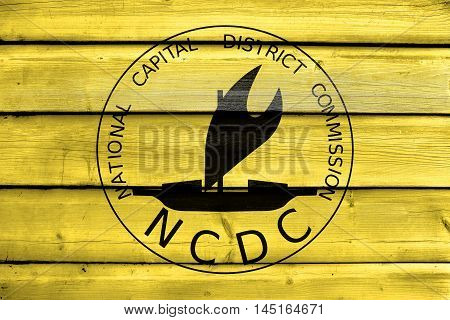 Flag Of Port Moresby, Papua New Guinea, Painted On Old Wood Plank Background