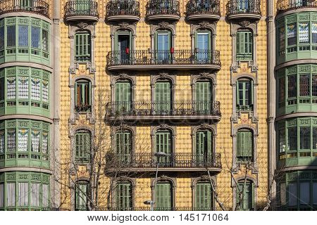 Modernism building in Eixample district in Barcelona Catalonia Spain