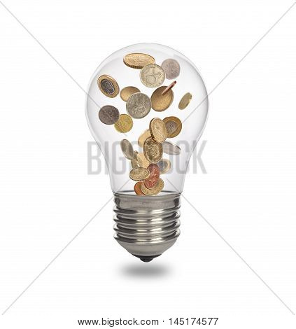 A light bulb with Dollar coins inside