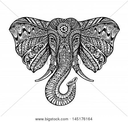 graceful ethnic ornamented elephant. tattoo Vector illustration