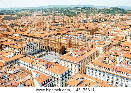 Top view on Republic square with Arcone palace in Florence
