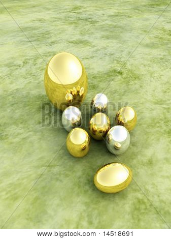 Lotes de ovos de Páscoa gostoso na grama