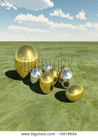 Lotes de ovos de Páscoa gostoso na grama