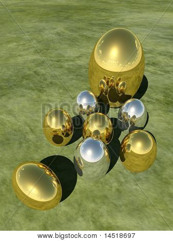Lotes de ovos de Páscoa gostoso na grama