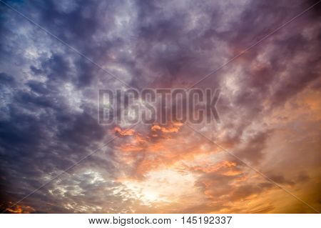 Dramatic Sky With Clouds At Sunset Or Sunrise Background, Hdr