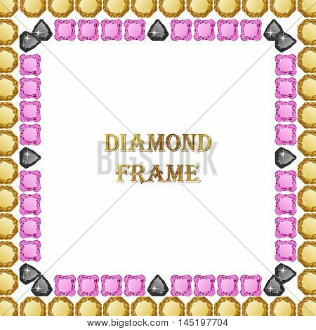 Diamonds square frame. Vector illustration jewelry. Abstract vector border on white background.