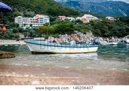 Fishing boat in the Bay of Milocher.Montenegro