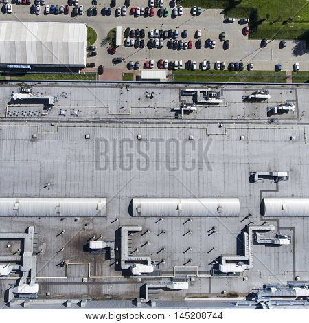 Disribution warehouse roof from above in Poland