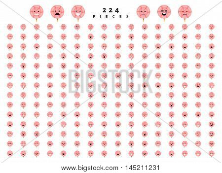 Great set of 224 emotions isolated on white background. Characters smile Emoji for Web. Anger and compassion. Laughter, tears. Smile sadness surprise. Happiness fear.