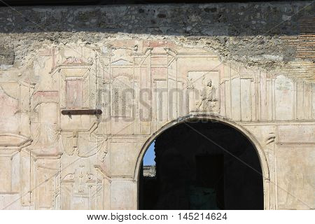 Fragments of Pompeii ruins. Ancient Roman city in Italy died from eruption of Mount Vesuvius.