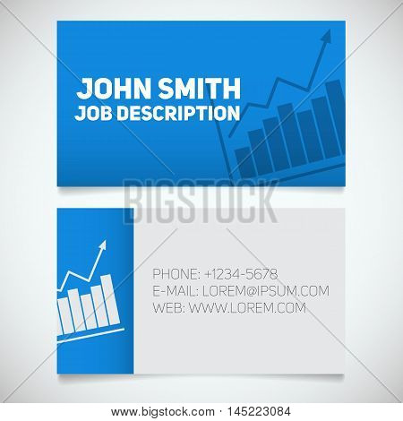 Business card print template with income growth chart logo. Easy edit. Marketer. Stockbroker. Stationery design concept. Vector illustration
