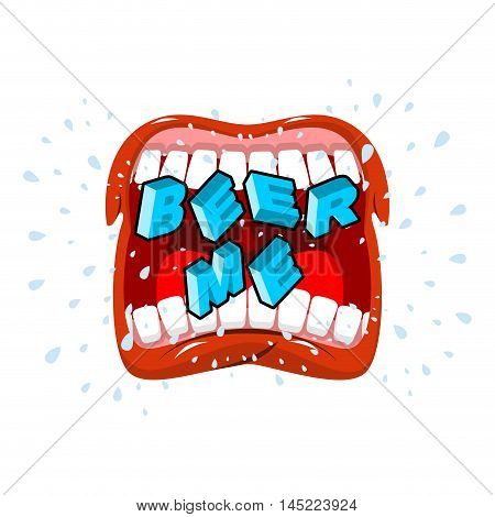 Beer Me Shout. Angry And Aggressive Man Shouts. Open Your Mouth And Teeth. Flying Drooling