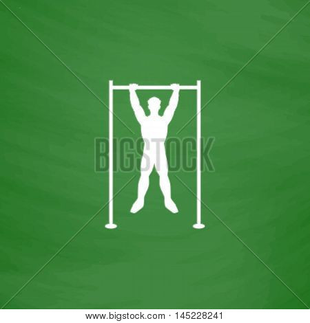 Horizontal bar and man. Flat Icon. Imitation draw with white chalk on green chalkboard. Flat Pictogram and School board background. Vector illustration symbol