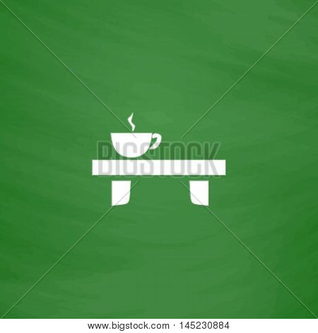 Cup on the table. Flat Icon. Imitation draw with white chalk on green chalkboard. Flat Pictogram and School board background. Vector illustration symbol