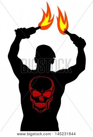 People of anarchia with molotov cocktail on white bacground
