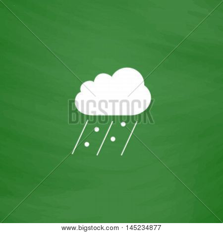 Cloud it is raining and hail. Flat Icon. Imitation draw with white chalk on green chalkboard. Flat Pictogram and School board background. Vector illustration symbol