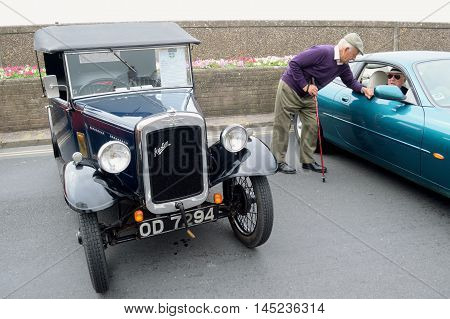 SEATON UNITED KINGDON-AUGUST 28 2016: The annual Classic Car Show at the start of Carnival week in Seaton Devon. Nearly 100 classic cars fill the Esplanade from Fishermans Gap to Beach Road.