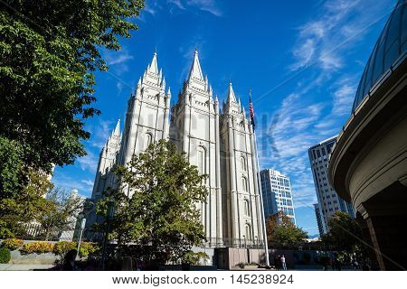 Fascade Of Salt Lake Temple In Utah