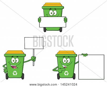 Recycle Bin Cartoon Character 2. Collection Set Isolated On White Background
