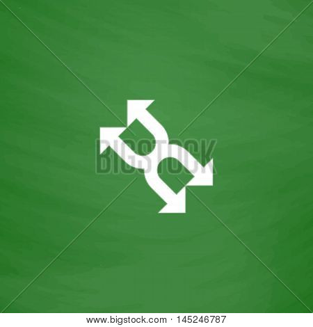 Fourfold Arrow. Flat Icon. Imitation draw with white chalk on green chalkboard. Flat Pictogram and School board background. Vector illustration symbol