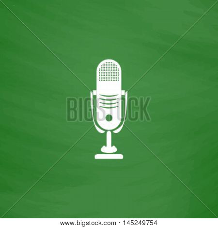 Simple retro microphone. Flat Icon. Imitation draw with white chalk on green chalkboard. Flat Pictogram and School board background. Vector illustration symbol