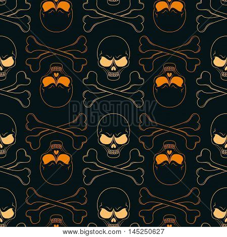 Seamless pattern of skulls and bones for Halloween