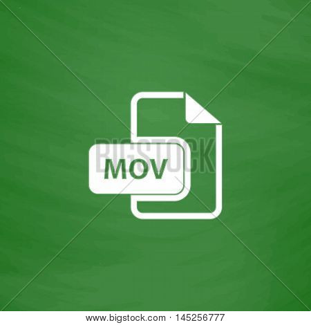 MOV video file extension. Flat Icon. Imitation draw with white chalk on green chalkboard. Flat Pictogram and School board background. Vector illustration symbol