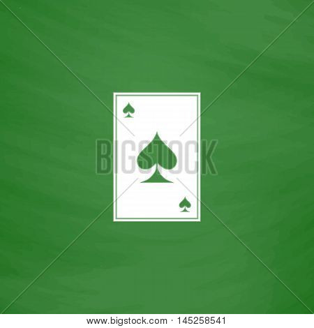 Spades card. Flat Icon. Imitation draw with white chalk on green chalkboard. Flat Pictogram and School board background. Vector illustration symbol