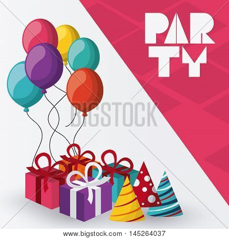 party balloons gifts hat tipography celebration card advertising icon. Colorful design. Vector illustration