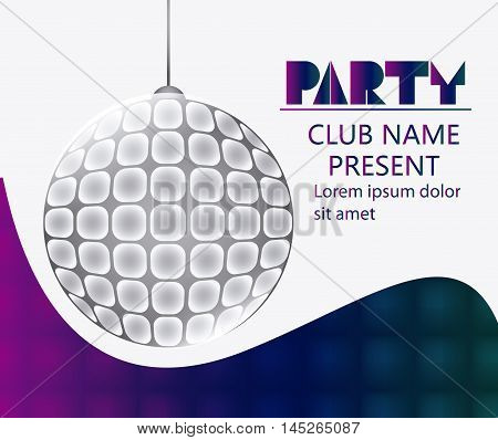 disco sphere shiny party tipography celebration night card advertising icon. Colorful design. Vector illustration